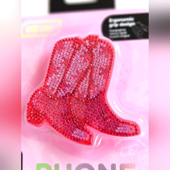 NEW Rhinestone Bling Crystals Pink & Red Cowgirl Boots Popsocket Phone Grip - Picture 3 of 7